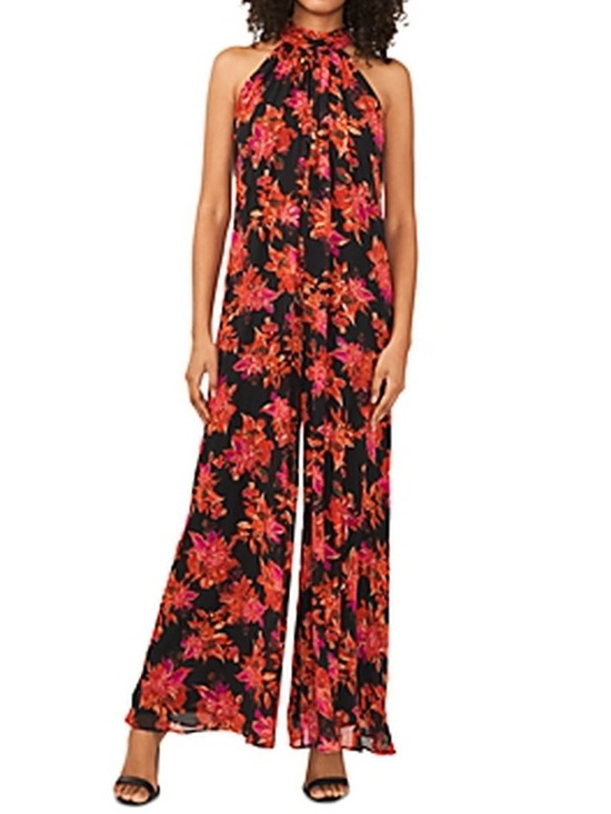 Vince Camuto Pants - Vince Camuto Black Halter Jumpsuit with Red & Pink Floral Print Size S NWT